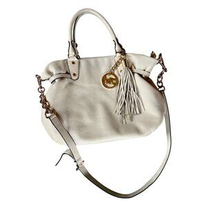 Michael Kors AUTHENTIC Vanilla Megan Lg Satchel Soft Pebbled Leather Handbag